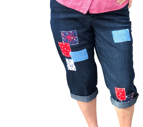 Upcycled patchwork capri jeans - upcycled,