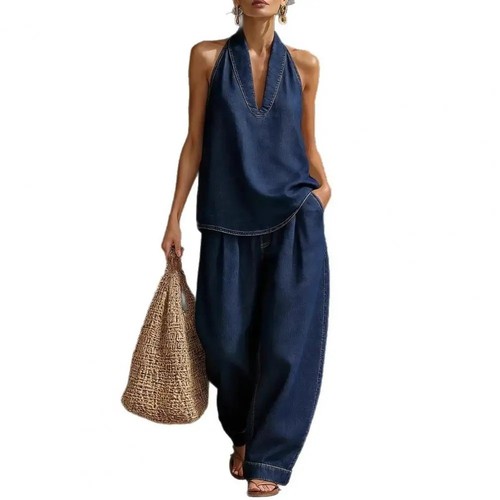 Women denim vest pants set - women,